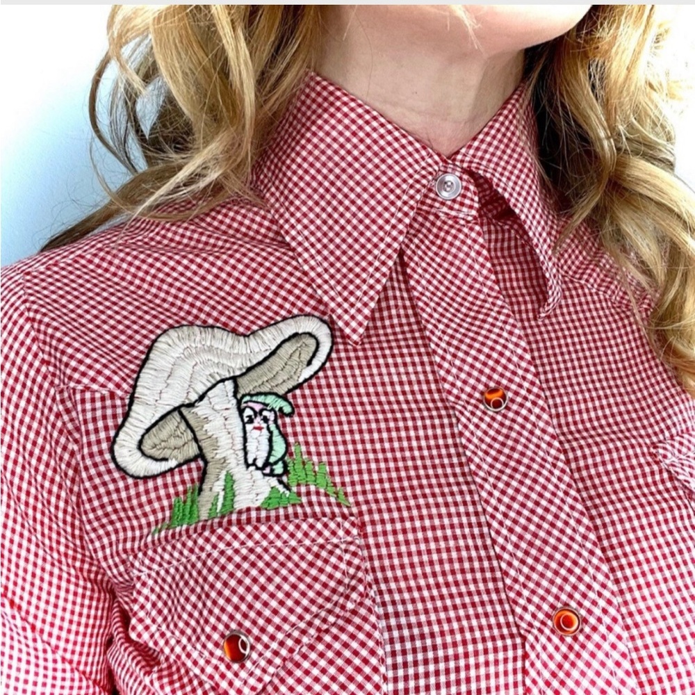 Rare Vintage Plaid Button Up Embroidered Western Long sleeve Size Small